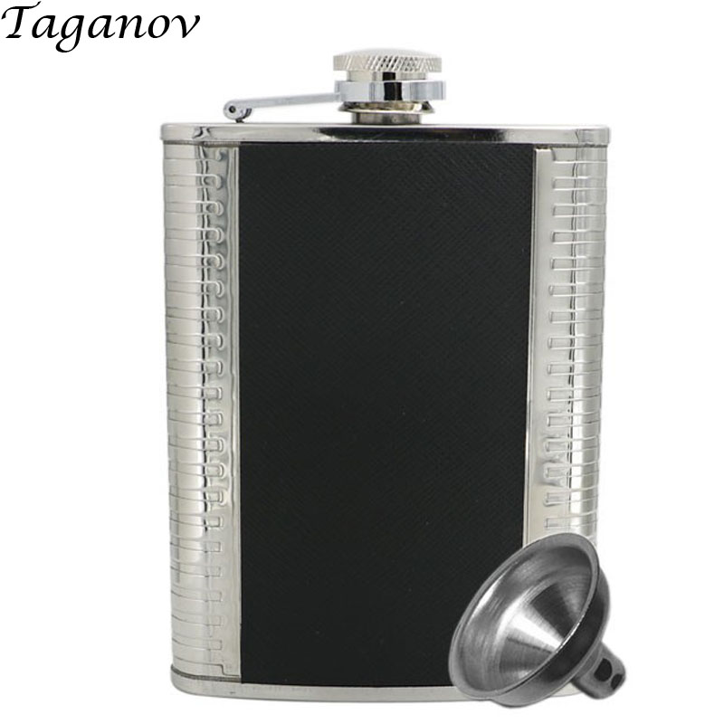 4 oz 6 oz 7 oz fiaschetta in acciaio inossidabile, in similpelle nera, portatile, per Whisky, con imbuto, bottiglia per alcol inclusa