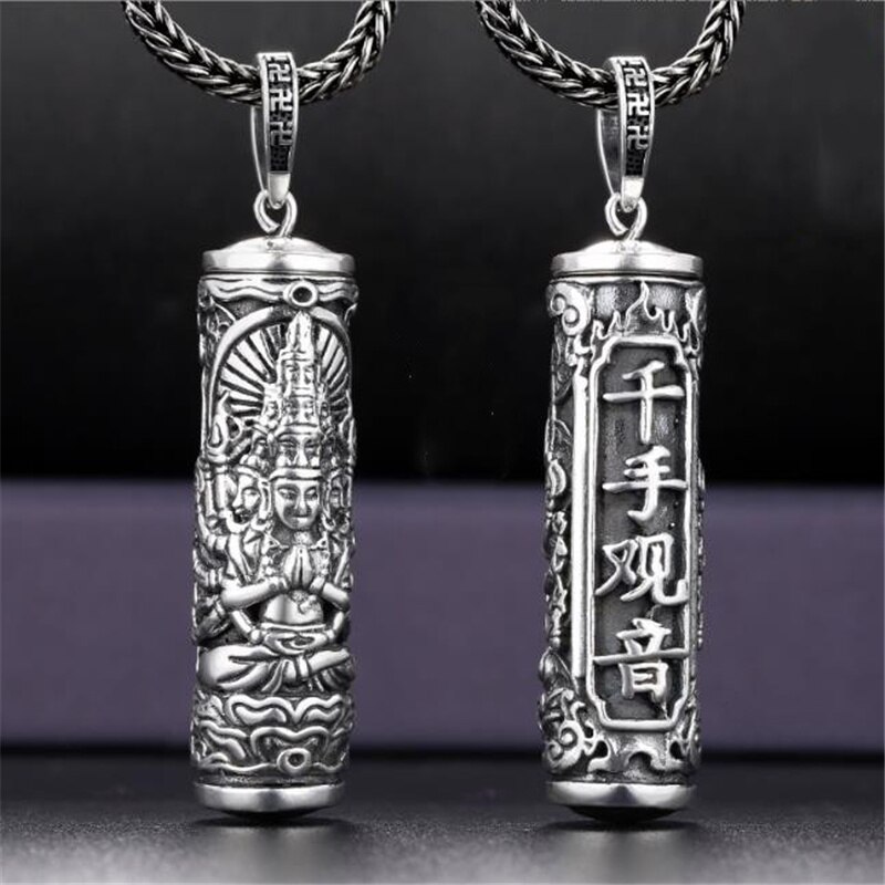 Collier avec pendentif bouddha Shurangama pour homme, chaîne de cou rétro, en argent, à la , d&#39;anniversaire pour garçon, 925: 1