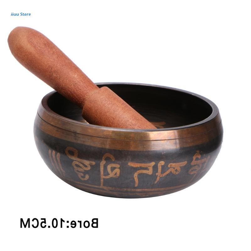 Bol Chantant Tibétain En Laiton - 11,4cm - Main Martelé - Méditation Et Yoga - Avec Maillet Et Coussin