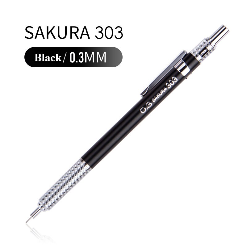 SAKURA metal muszla pisanie automatyczny ołówek automatyczny 0.3/0.5mm grafit opracowanie artykuły biurowe Sztuka materiały piśmienne XS-303/305: 0.3mm czarny