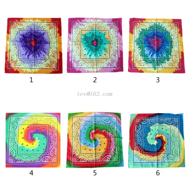 Multicolor Cotton Tie Dye Bandana Head Wraps Rainbow Swirl Paisley Floral Print Square Scarf Women Men Neck Wrist Band