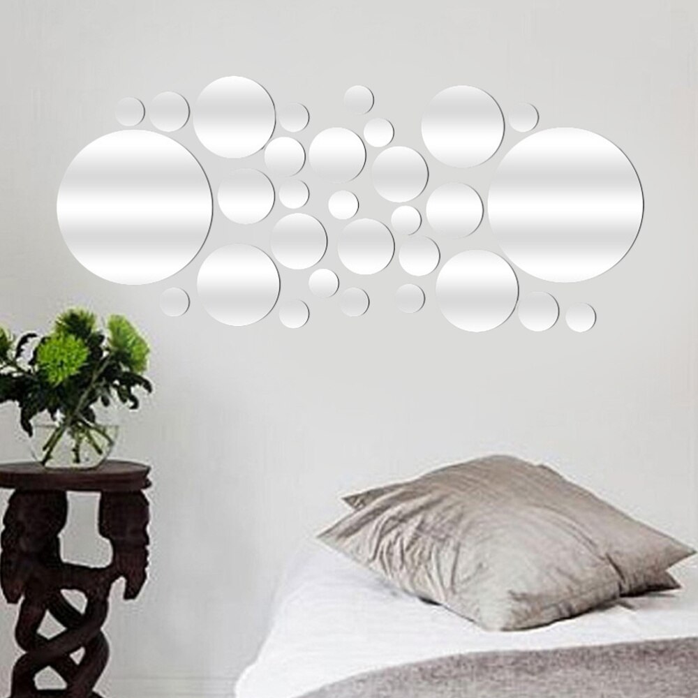 28PCS Mirror Wall Stickers Waterproof Removable Self Adhesive Round Mirror Wall Decal Decor for Hotel Home Office