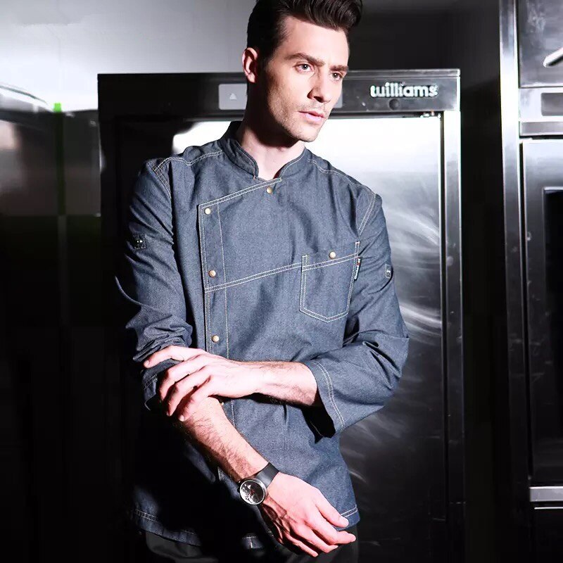 Chaquetas de tela vaquera para Chef, uniformes de restaurante, camisas de manga larga, uniforme de restaurante, ropa de chef, abrigo de chef para hotel, novedad