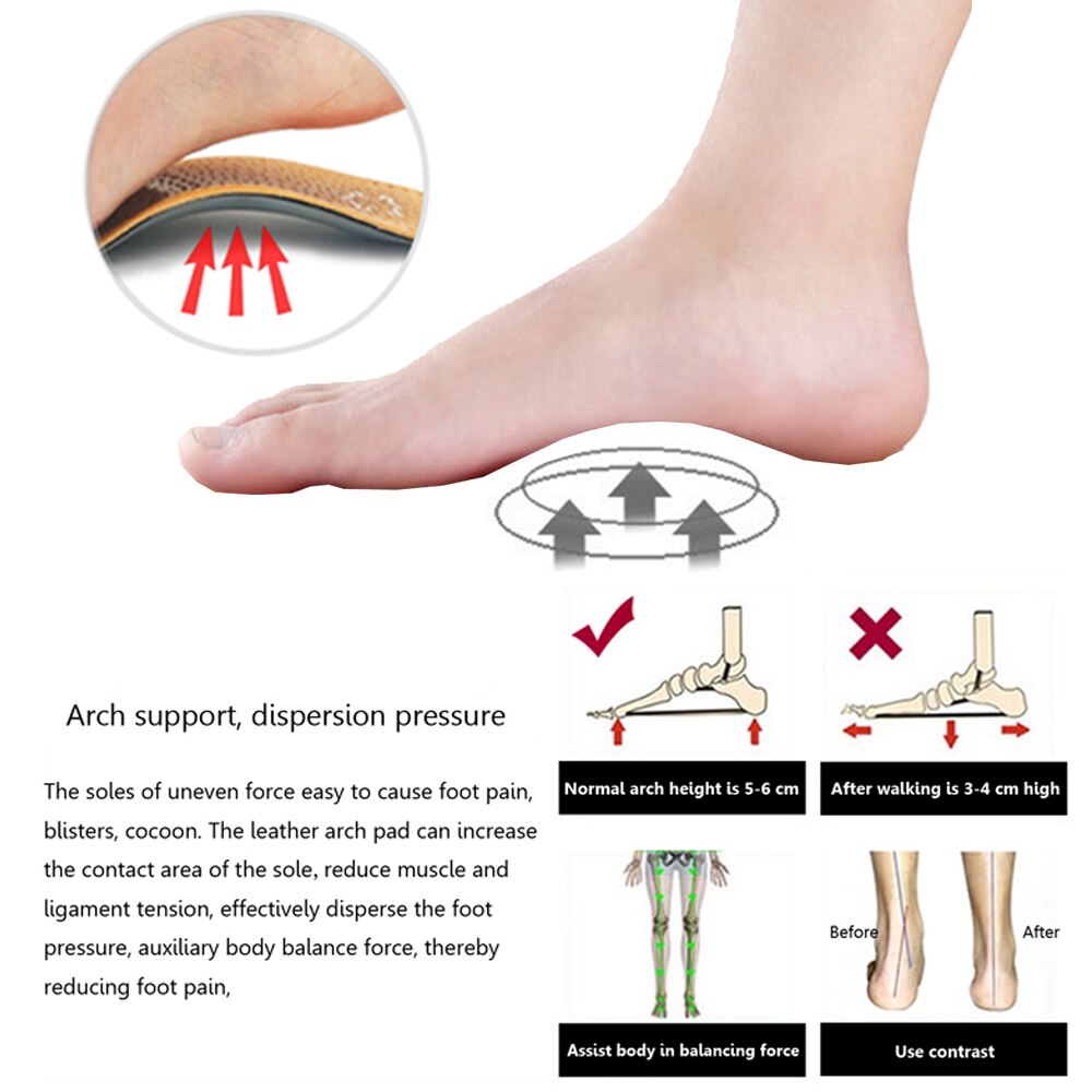 Plantillas ortopédicas para pies planos para calzado de hombre mujer y niño, plantilla para zapato, corrección de arco del pie, de cuero, piel, unisex