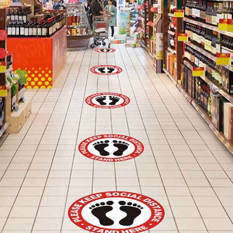 20 PCS Social Distancing Floor Decals Sticker Removable Safety Floor Signs Round Signs Waterproof Anti-Slip Sticker