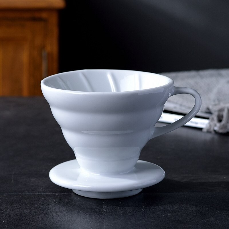 Ceramic Coffee Dripper Engine V60 Style Coffee Drip Filter Cup Permanent Pour Over Coffee Maker with Separate Stand for 1-4 Cups: S(1-2 Cups) / White