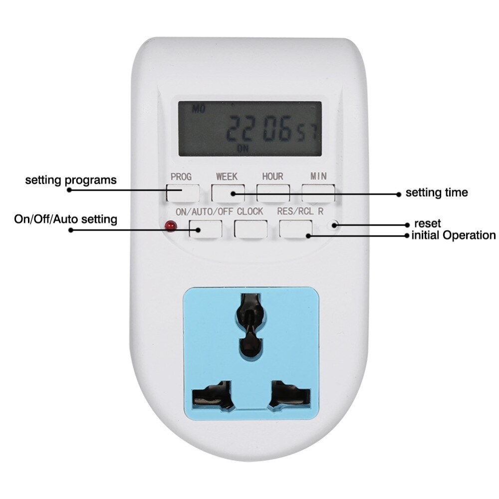 EU Plug Plug-in Programmable Timer Switch Socket 220V Multi-functional LCD Digital Timer Socket Outlet Switch