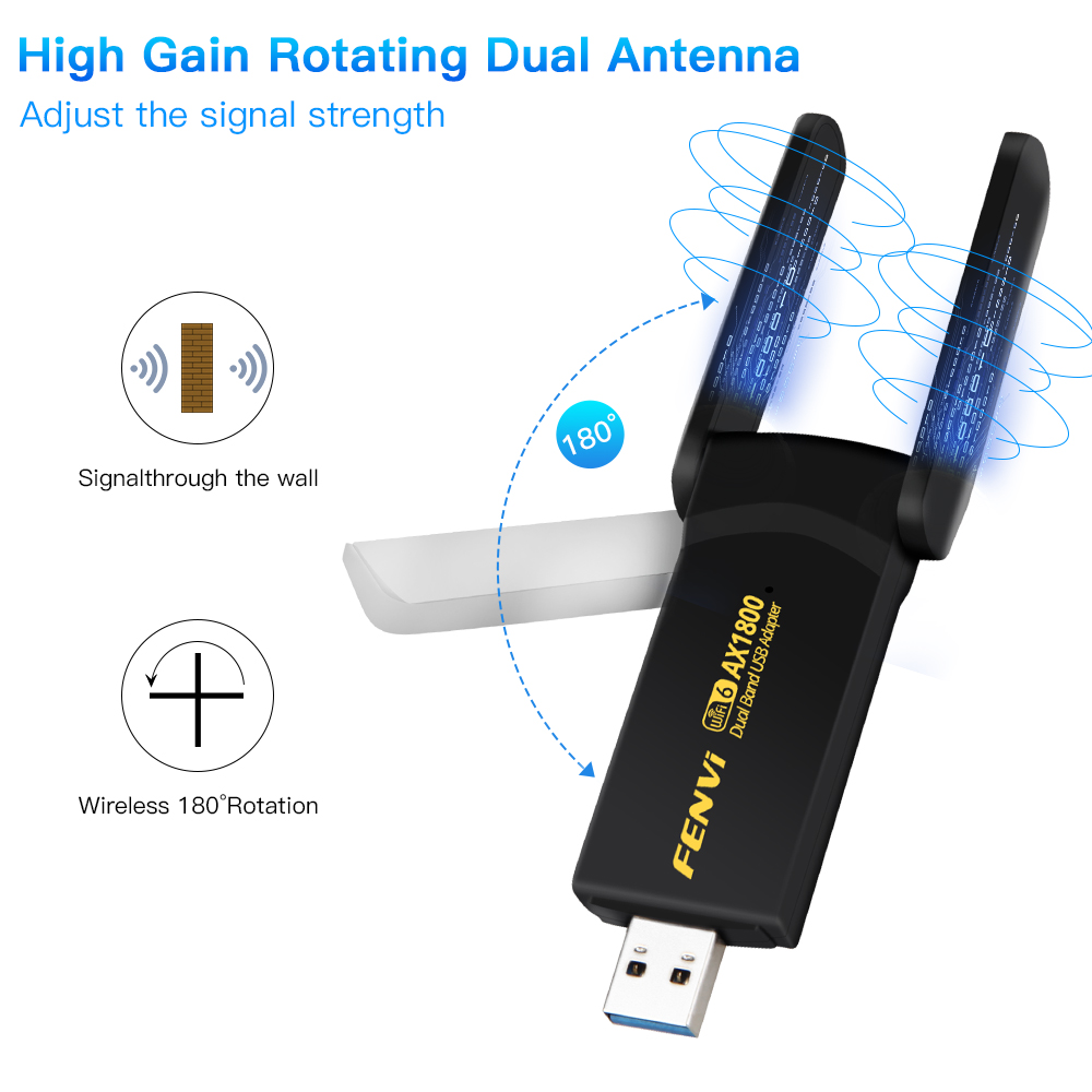 FENVI WiFi 6 USB Dongle MT7921 Ricevitore 1800Mbps Dual Band 2.4G/5G Scheda di rete wireless USB 3.0 Adattatore WIFI per laptop desktop