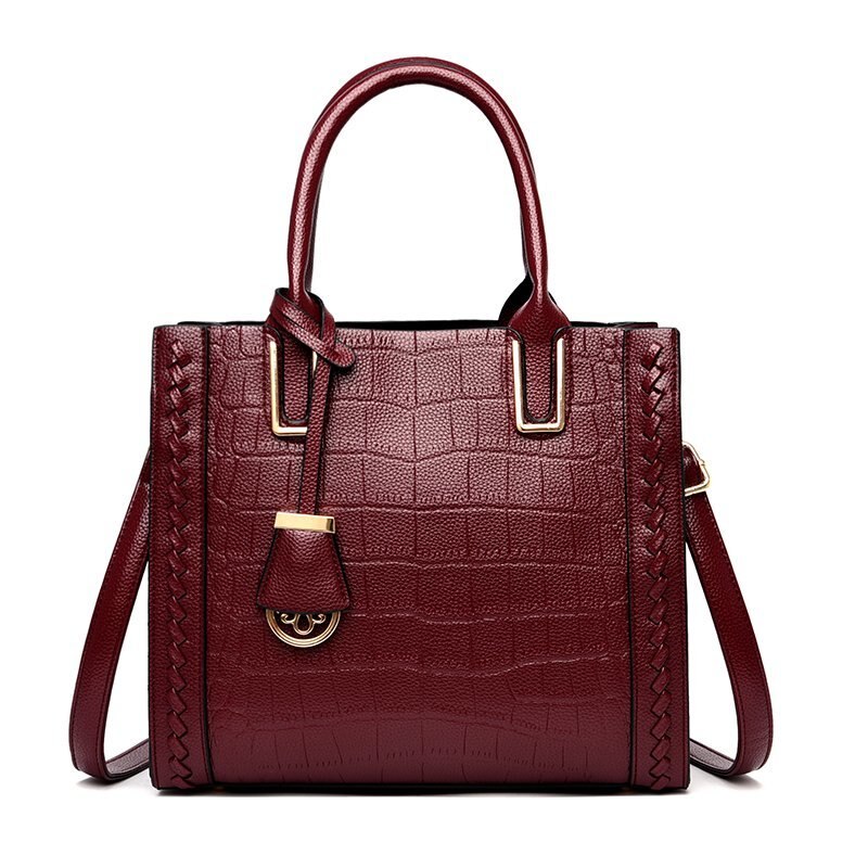 Casual Women's Handbags Pu Leather Crossbody Bags for Women Crocodile Pattern Tote Shoulder Bag: Wine Red