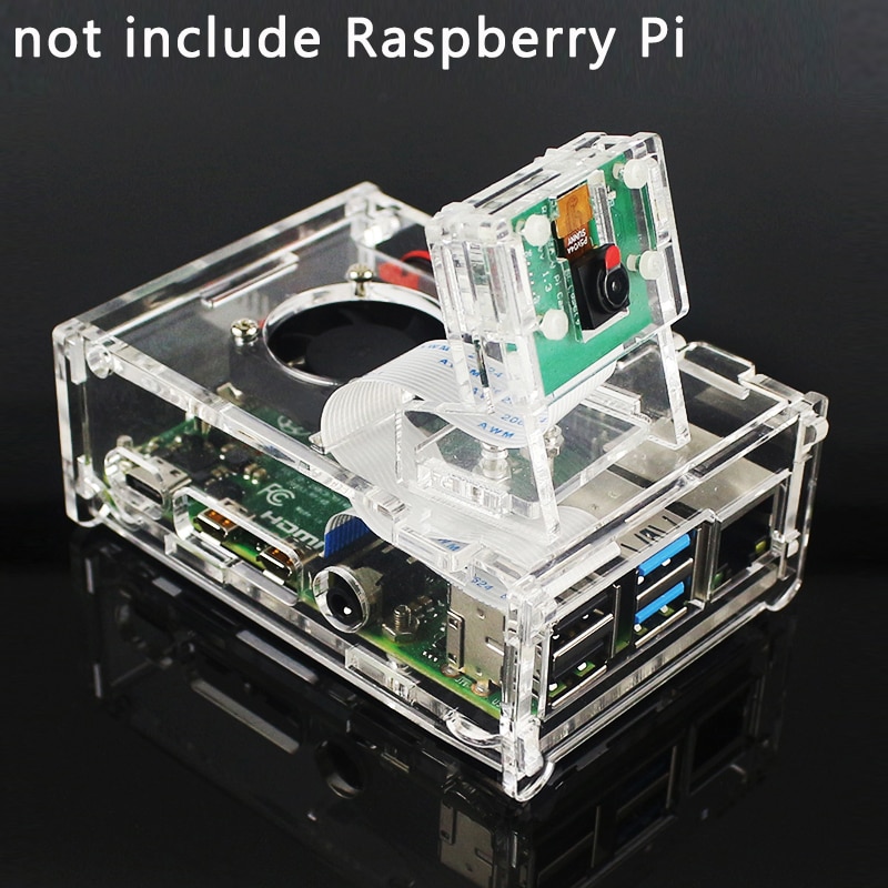 Carcasa acrílica para Raspberry Pi 4, ventilador de refrigeración, disipador de calor, cámara de 5MP, OV5647, soporte para Raspberry Pi 4 Modelo B