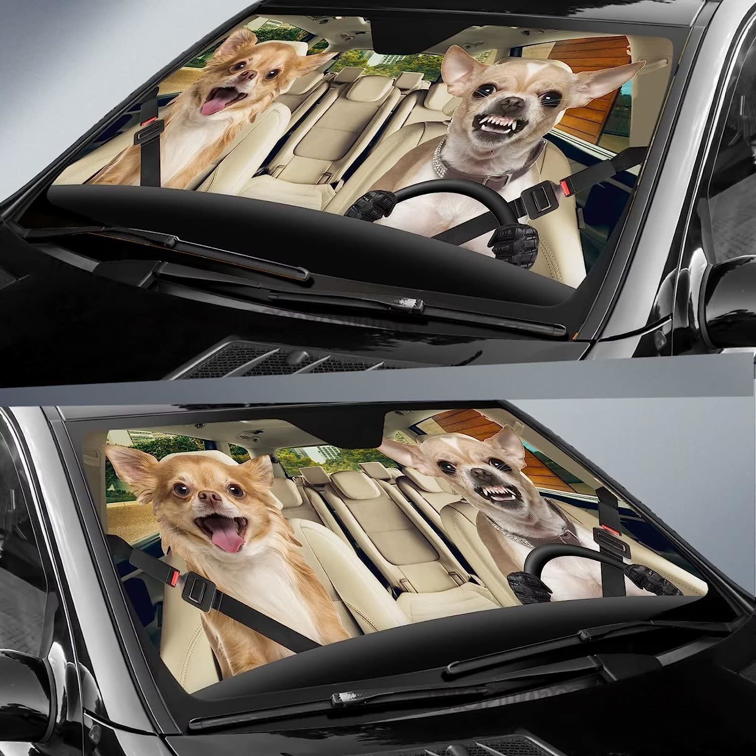 Chihuahua Auto Sun Shade Car Windshield Window Cover Cute Chihuahua Dog Family Sun Visor Protector Sunshade Animal Car Decor