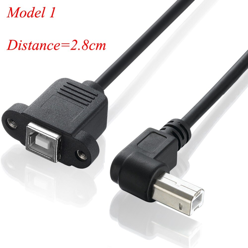 Bochara 90degree USB 2.0 Type B Male to Type B Female Printer Extension Cable With Panel Mount Screw Hole 30cm 50cm 100cm