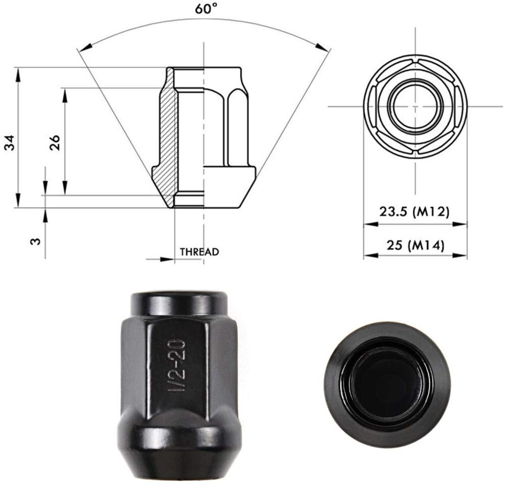 Partsworld 1/2-20 Lug Nuts For Jeep Wrangler 1987- Aftermarket Wheel 20 pcs Black Closed End Lug Nuts
