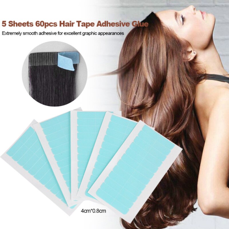 1/5 Sheets 12/60Pcs Haar Plakband Lijm 4Cm * 0.8Cm Dubbelzijdige Tape Waterdicht Voor lace Pruik Haarverlenging Tool