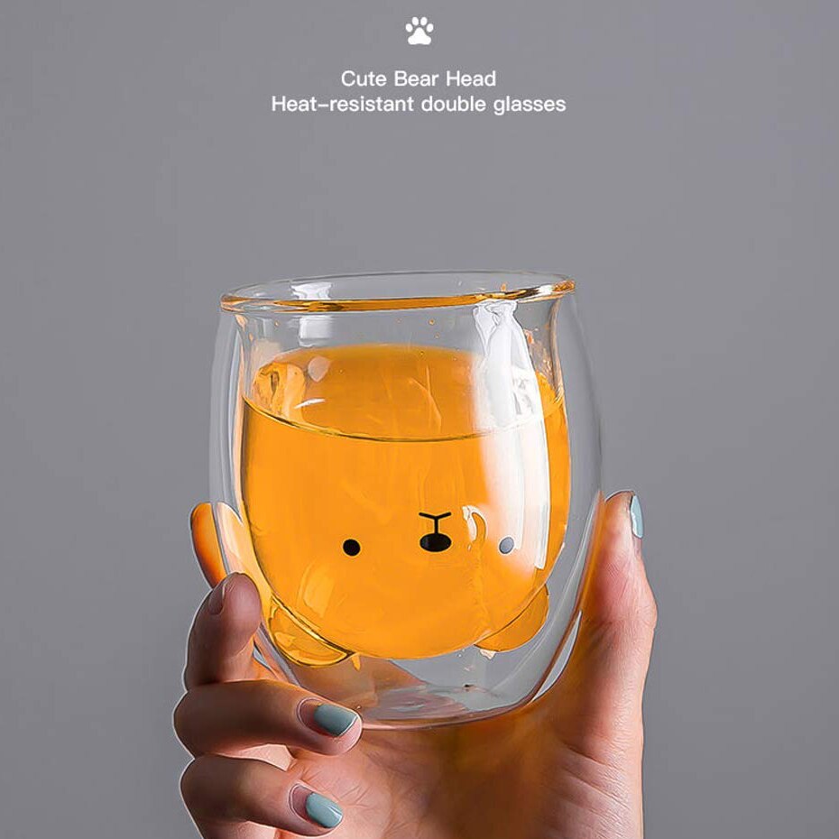 Søt bjørn dobbeltlag kaffekrus dobbelt glass kopp kartong dyremelk glass dame søt jul morsomme krus