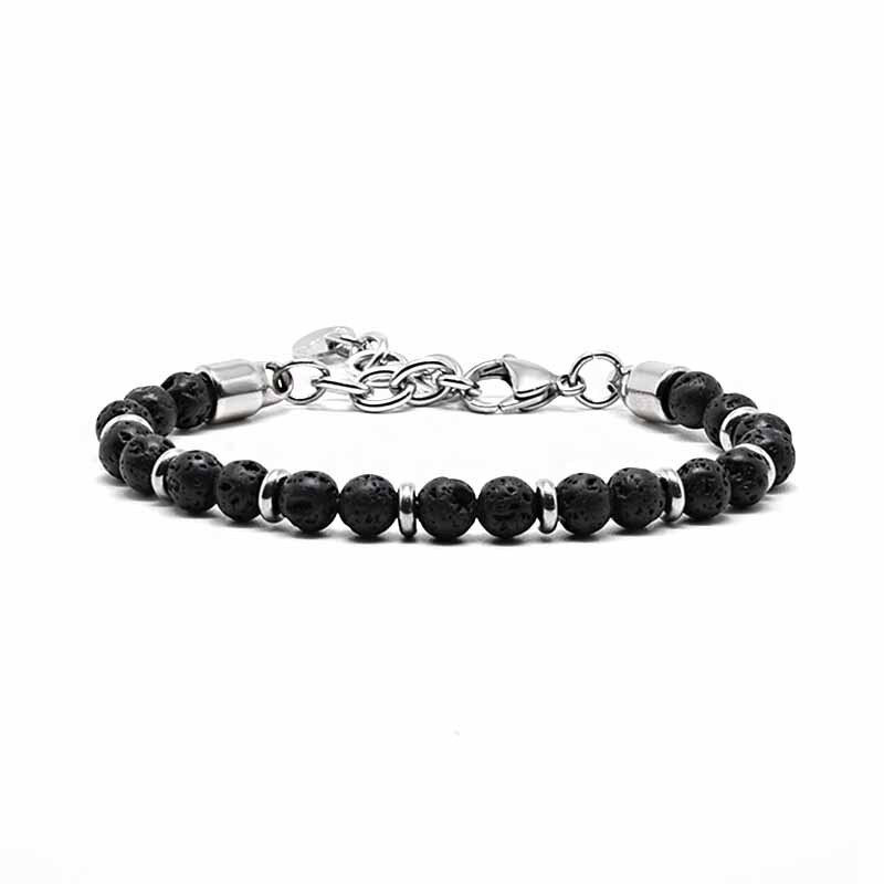 Pulsera de cuentas de piedra arenisca azul Natural ajustable , pulsera de acero inoxidable para hombre, para hombre, pulsera Masculina JS-05