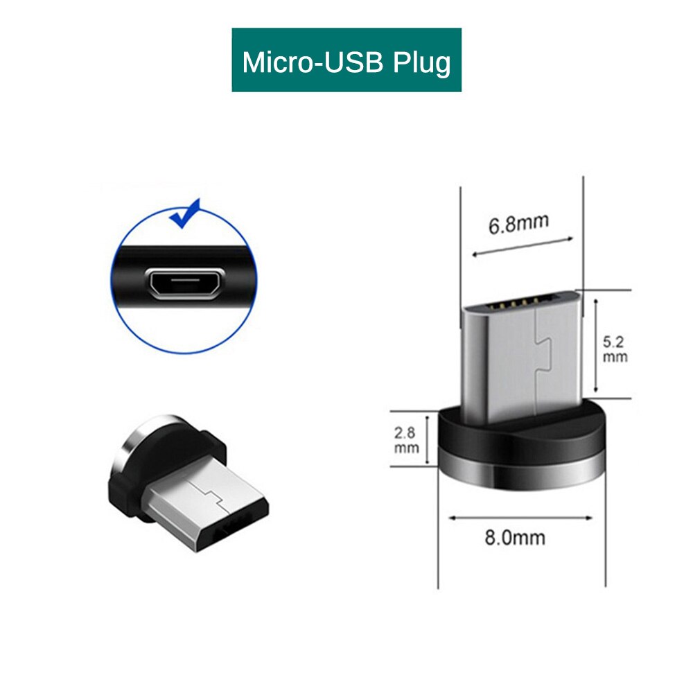 Ronda magnética Micro USB de carga de adaptador para Samsung Galaxy S6 S7 borde A6 A7 A10 A01 J2 J4 J6 J8 J3 J5 J7 Micro Cable de enchufe