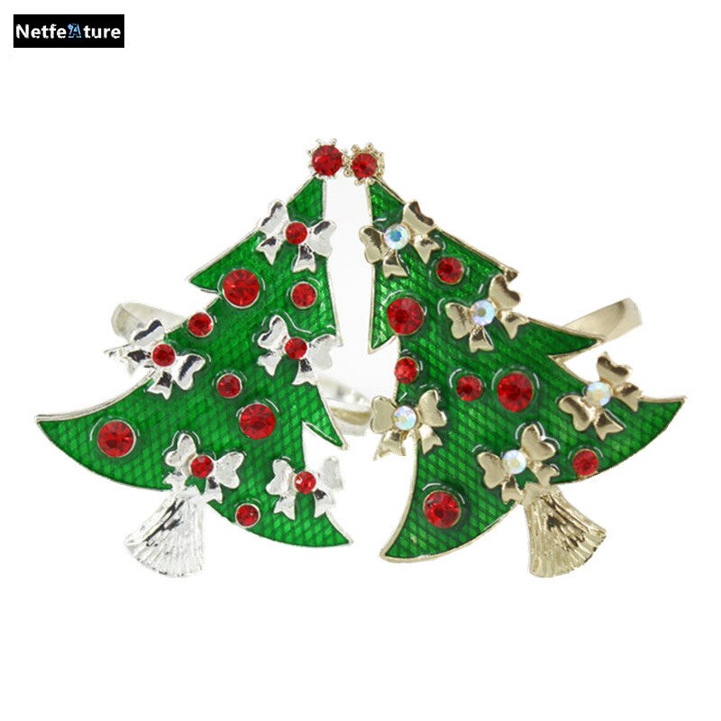 Groene Kerstboom Servetringen Gouden/Zilveren Metalen Materiaal Servet Houder Voor Kerst Restaurant Hotel 6 stks