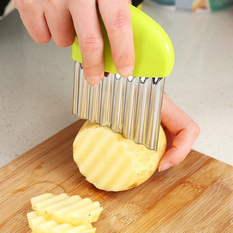 Potato Chip Slicer Crinkle Wavy French Fries Slicer Knife Potato Cutter Chopper French Fry Maker Slicer Stainless Steel Tools