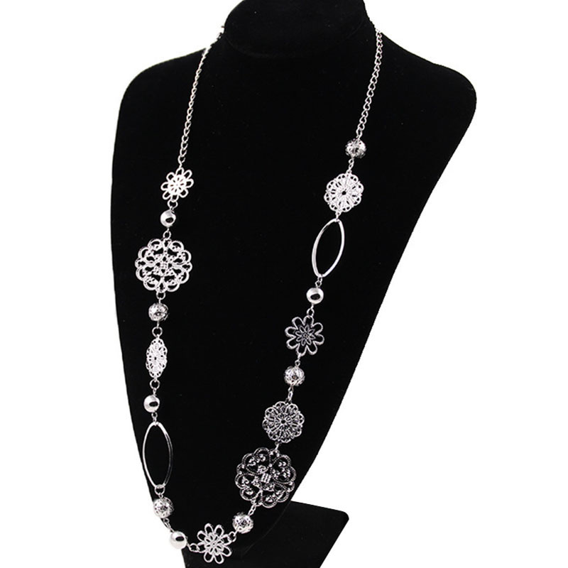 Vintage long necklaces for women Bohemian Jewelry Flower Alloy Layered Statement Necklace for Women