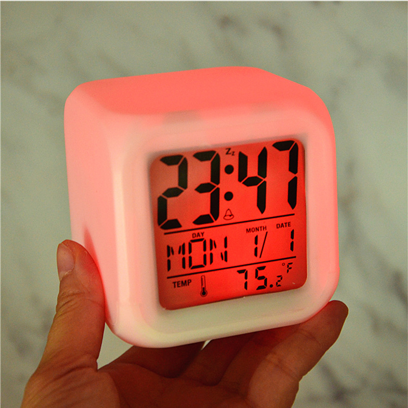 Alarm Clock Sublimation LED Digital Clock 7 Color Changing Light Night Glowing Kids Desk Clock Children Christmas