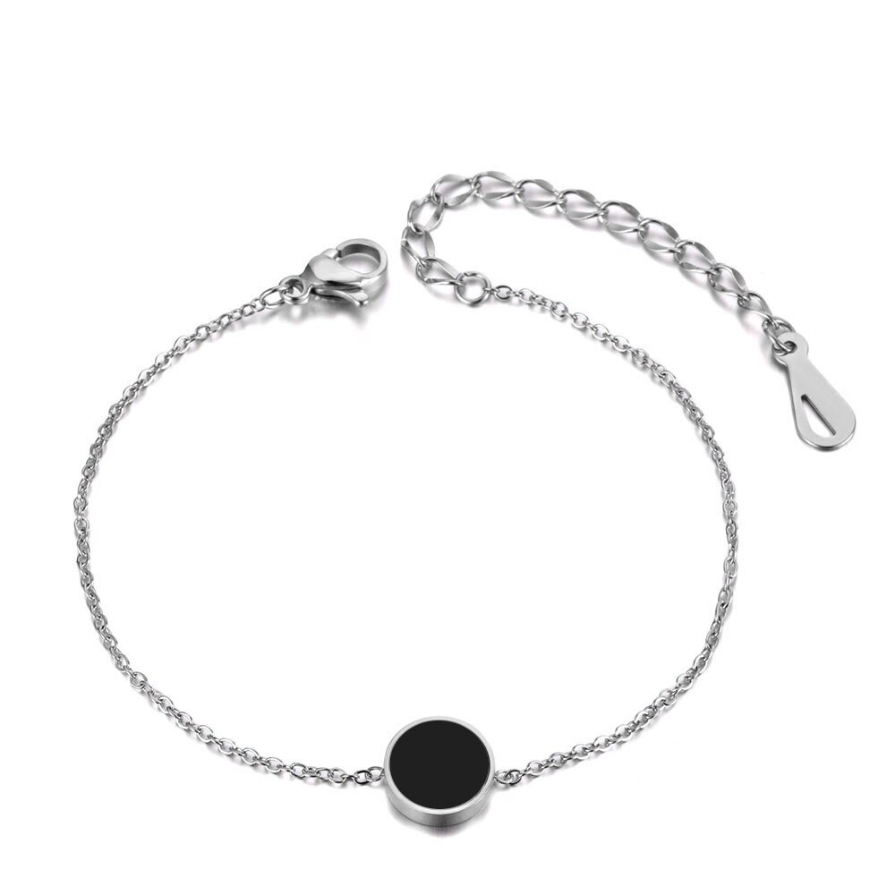 Lokaer White/Black Shell Charm Bracelet Bangle For Women Girls Stainless Steel Link Chain Bohemia Beach Jewelry B19022: Steel Black