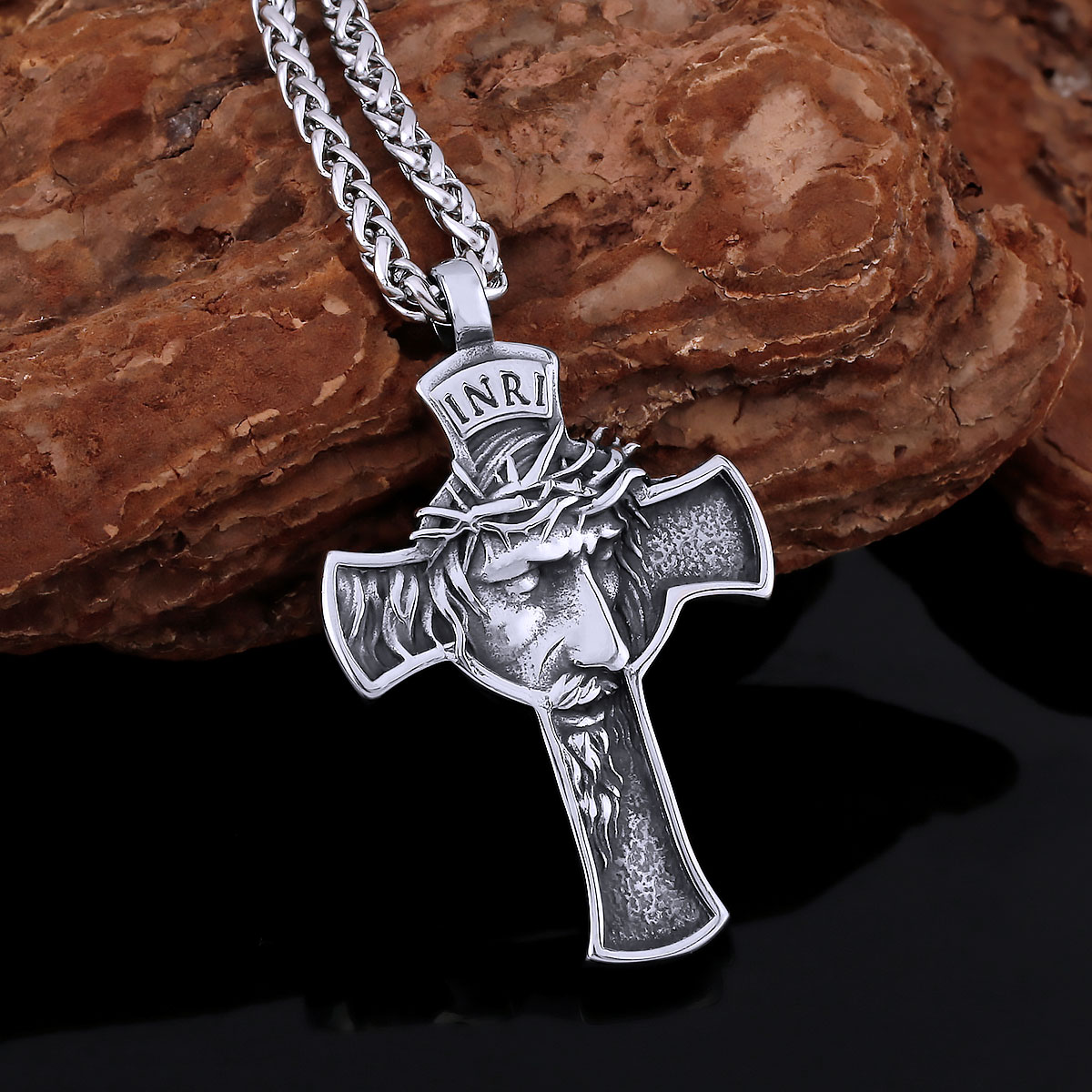 Vintage roestvrijstalen religieuze kruisketting mannen vrouwen christelijke Jezus hanger gemengde gouden kleur ketting sieraden cadeau: 60cm / Imitation Rhodium Plated