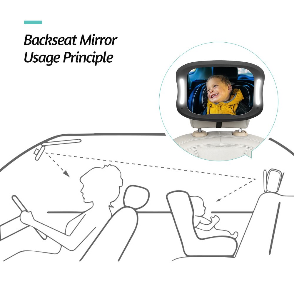 Baby Achterbank View Spiegel Onbreekbaar Acryl Baby Auto Spiegel 360 ° Draaibaar Achteruitkijkspiegel Baby Spiegel Met Afstandsbediening Led Licht
