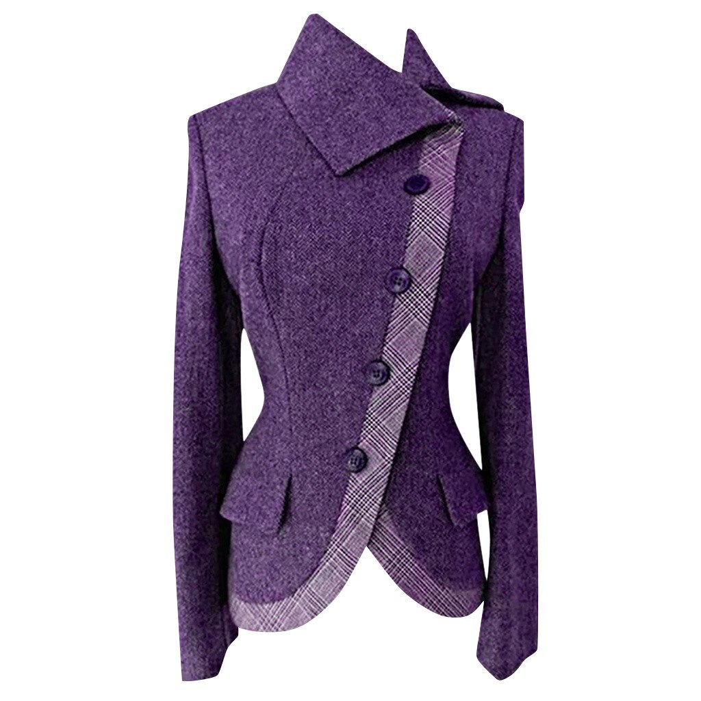 Women Gothic Vintage Overcoat Winter Outwear Jacket Slim Coat Women Casual Retro Buttoned Jacket E3: Purle / 4XL