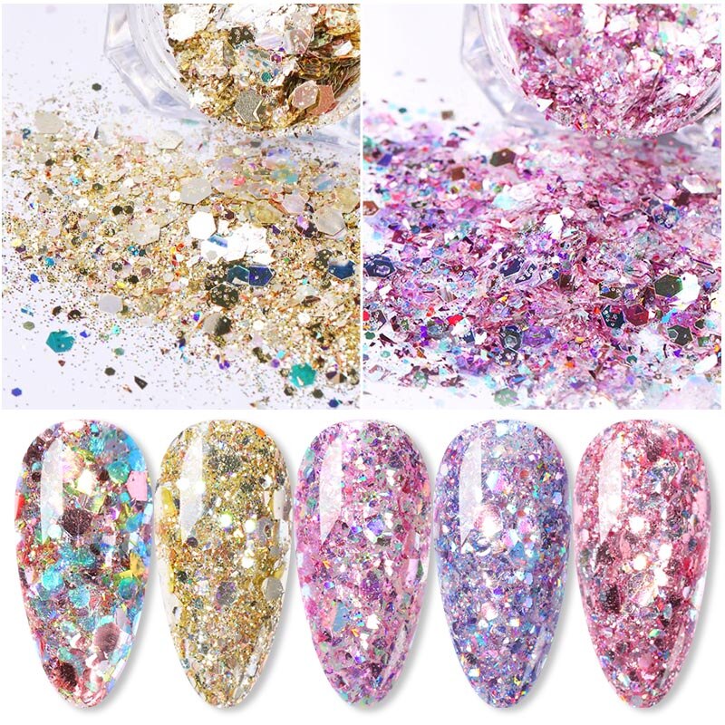 Or Rose 3D hexagone ongles paillettes flocons Nail Art paillettes poudre paillettes scintillantes vernis manucure décorations ongles accessoires