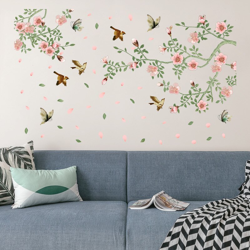 Blomst fugl stue soveværelse badeværelse glasdør dekoration vægmaleri selvklæbende aftagelige miljøvenlige wallstickers mærkater  dc28