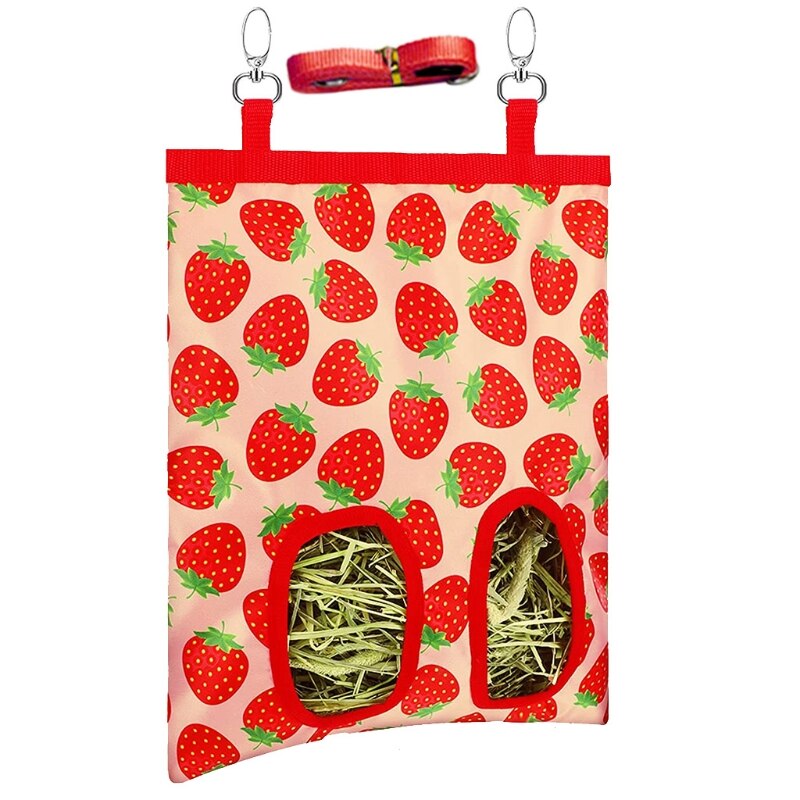 Mangiatoia di fieno appesa sacchi di fieno di coniglio borsa impermeabile per piccoli animali domestici: rosso fragola