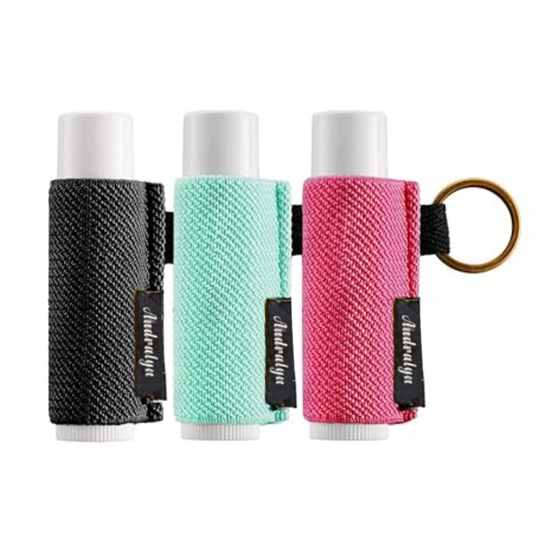 Soporte para bálsamo labial, llavero con Clip en funda para lápiz labial, funda para lápiz labial, llavero elástico de punto ajustado para bálsamo labial: Verde