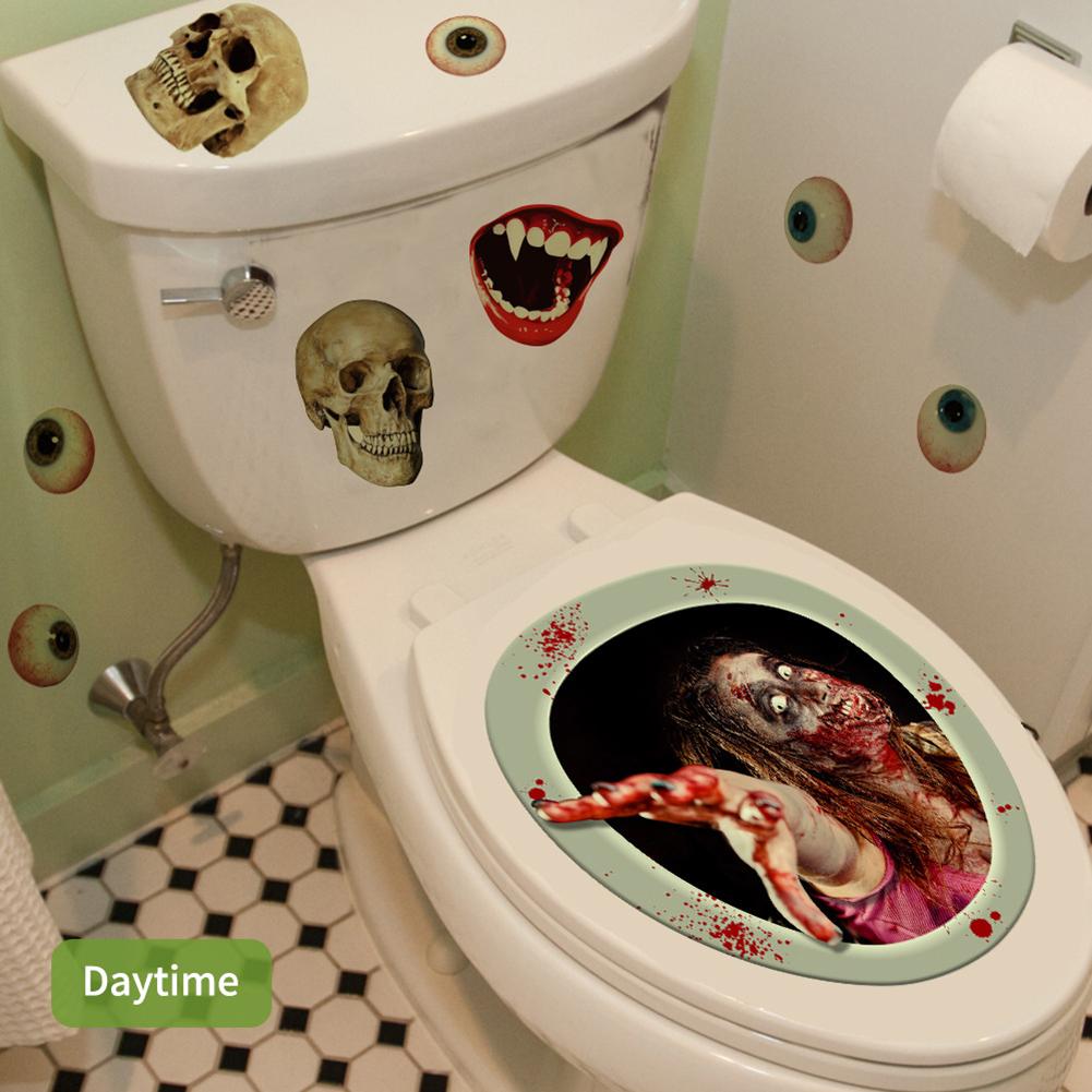 Halloween Toilet Seat Cover Decals Scary Glowing Stickers Bathroom Horror Walking Dead PVC Decoration Stickers