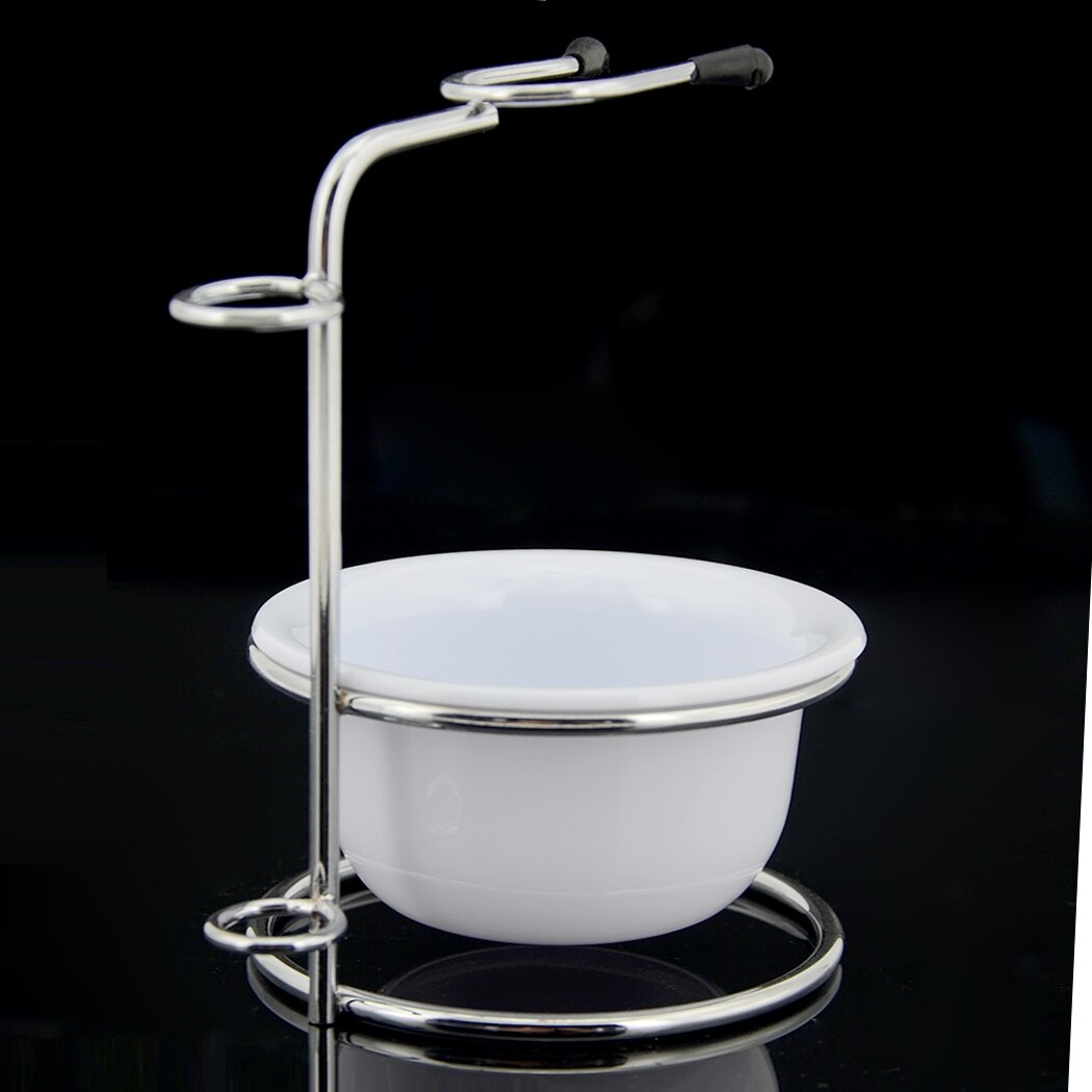 Rustfritt stål barbersett herre barberhøvel barberbørste stativ og hvit såpeskål barberhøvel holder barbermaskin holder: Hvit