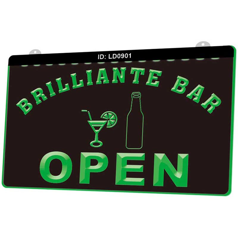 Ld0901 brilliante bar åpenn 3d gravering ledet lys skilt flere farger gratis detaljhandel