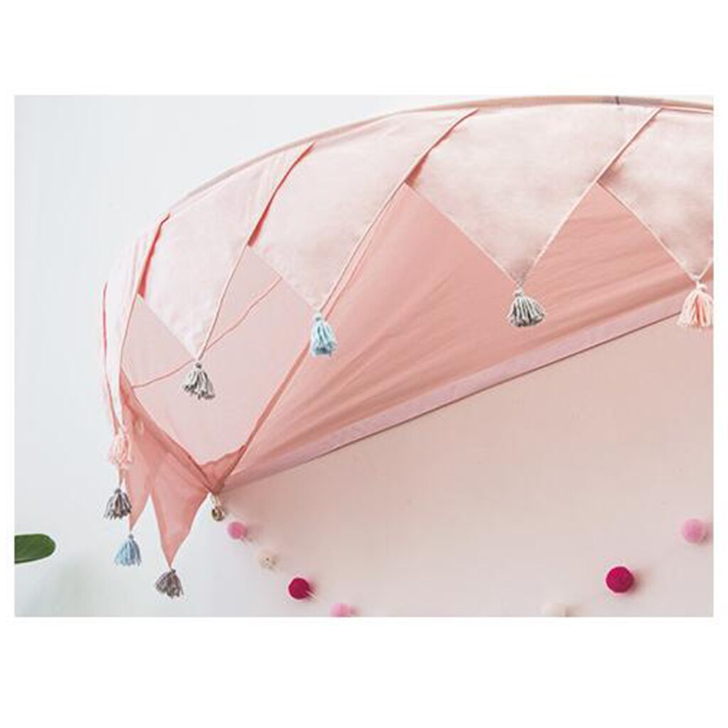 Baby Half-moon Shape Nursery Bed Canopy, Children Hanging Play Tent Mosquito Net for Kids Baby Bedroom Decoration -L –Pink