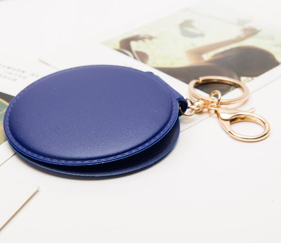 10pcs/lot Mini PU Leather Pocket Makeup Mirror Portable Key Chain Cosmetic Compact Double Mirrors for Girls