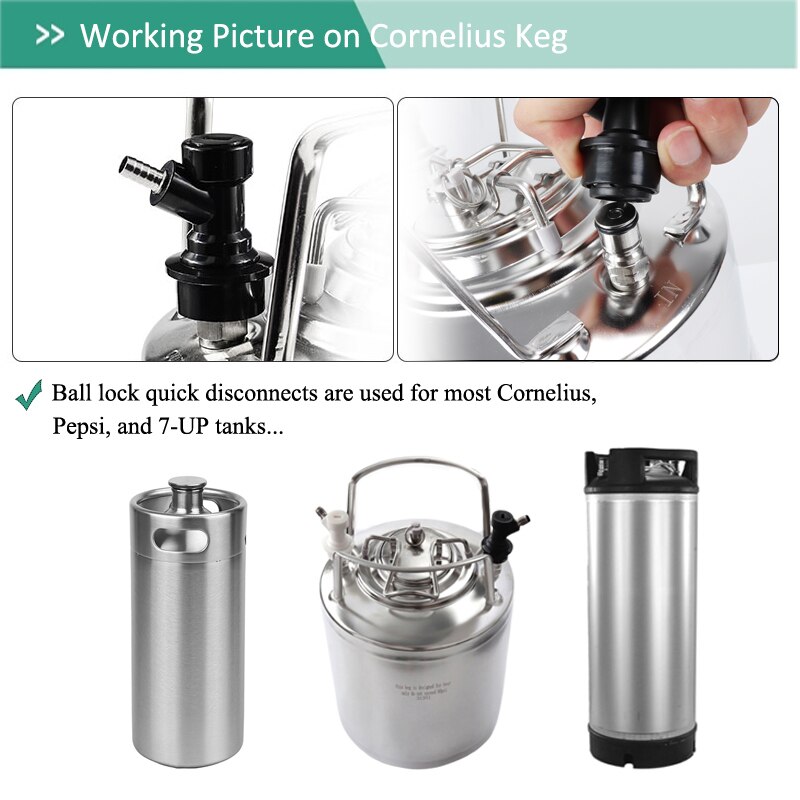 Liquid Ball Lock Keg Disconnect,1/4'' Barb Beer Keg Quick Connectors with Stainless Steel Hose Clamp ,Homebrew Tap Dispenser