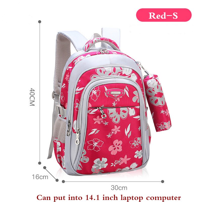 Sac à dos rouge pour filles, imprimé de fleurs, cartable pour élèves, cartable pratique, cartable pour enfants,: Red-Small