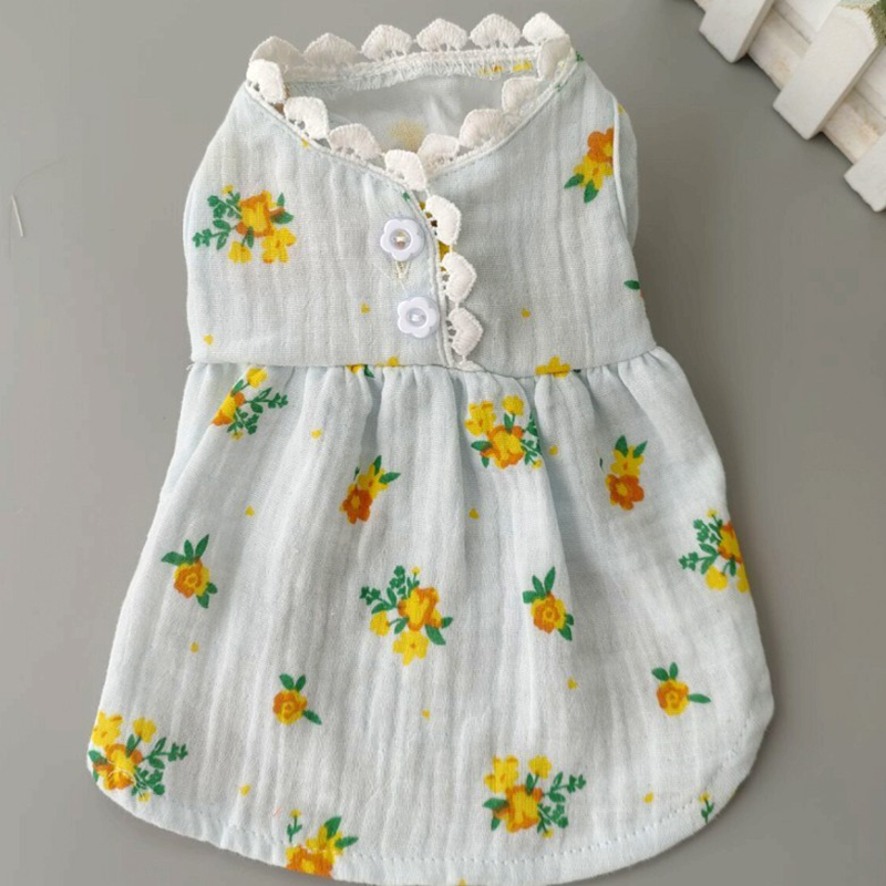 Vestido para perro, prenda para cachorro, vestido de princesa para Chihuahua, ropa con estampado de flores, falda pequeña Floral para perro: Azul / L