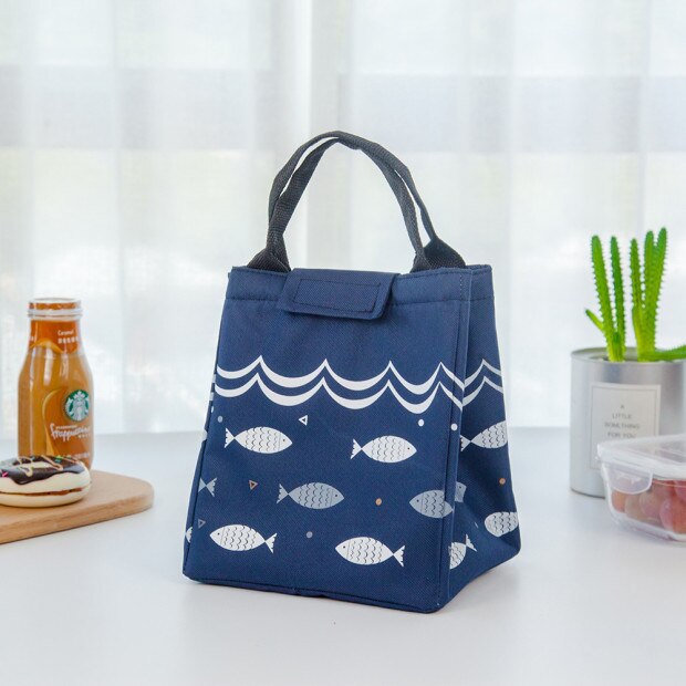 Functionele Patroon Cooler Lunchbox Draagbare Geïsoleerde Polyester Lunch Tas Thermische Voedsel Picknick Lunch Tassen Voor Vrouwen Kids: BLUE