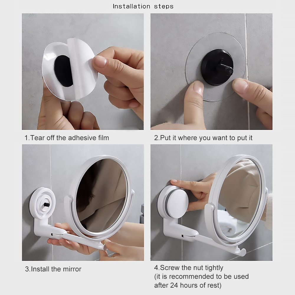 Folding Wall Mount Vanity Mirror Without Drill Swivel Bathroom Mirror Suction Arm Extend Double Side Cosmetic Makeup Mirrors