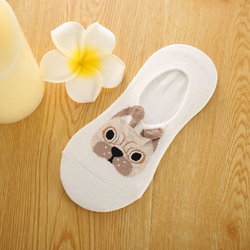 Urgot 5 Pairs Womens Socks Invisible Cute Three-dimensional Cartoon Dog Short Socks Silicone Anti-skid Female Cotton Socks Meias: E