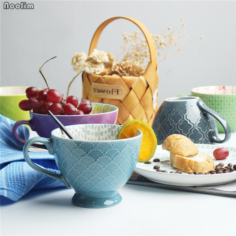 Retro Porcelain Tea Mug Ceramic Hand Painted Office Coffee Tea Mug Embossed Personality Coffee Milk Mug Drinkware Supplies