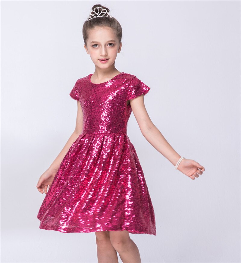 Sequin Short Sleeve Baby Girls Dress Toddler Kids Birthday Party Sparkle Glitter Dress Flower Girls Dress Pageant Wedding Dress: 2 / 3T