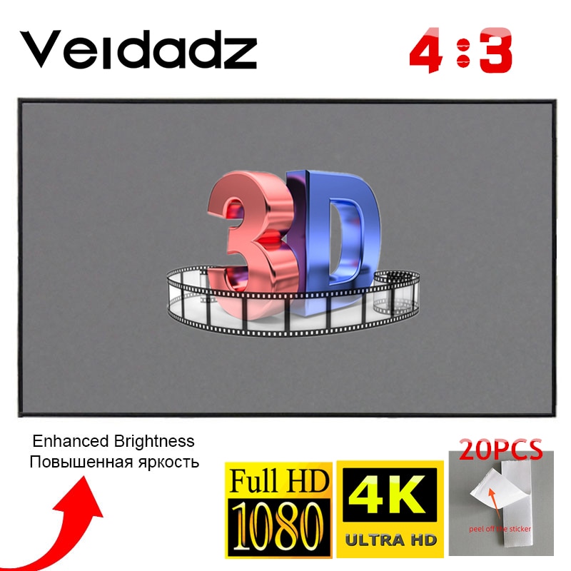 VEIDADZ Projector-Screen 4:3 100 84 72 60 30inch 3D 1080P HD Foldable Portable Projection Movies Screen Theater Outdoor Indoor