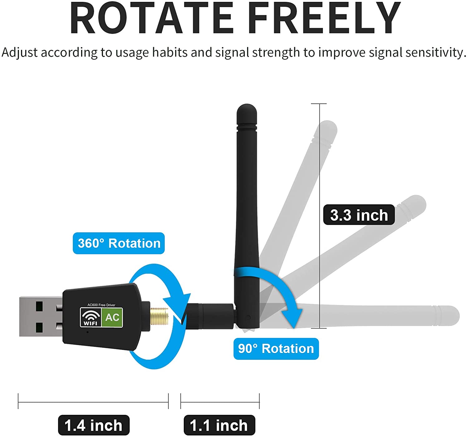 AC600 Usb Wifi Adapter Voor Pc Draadloze Netwerk Dual Band 2.4Ghz/5.8Ghz Hoge Antenne Voor Laptop Desktop windows 10/8/7/Xp/Vista