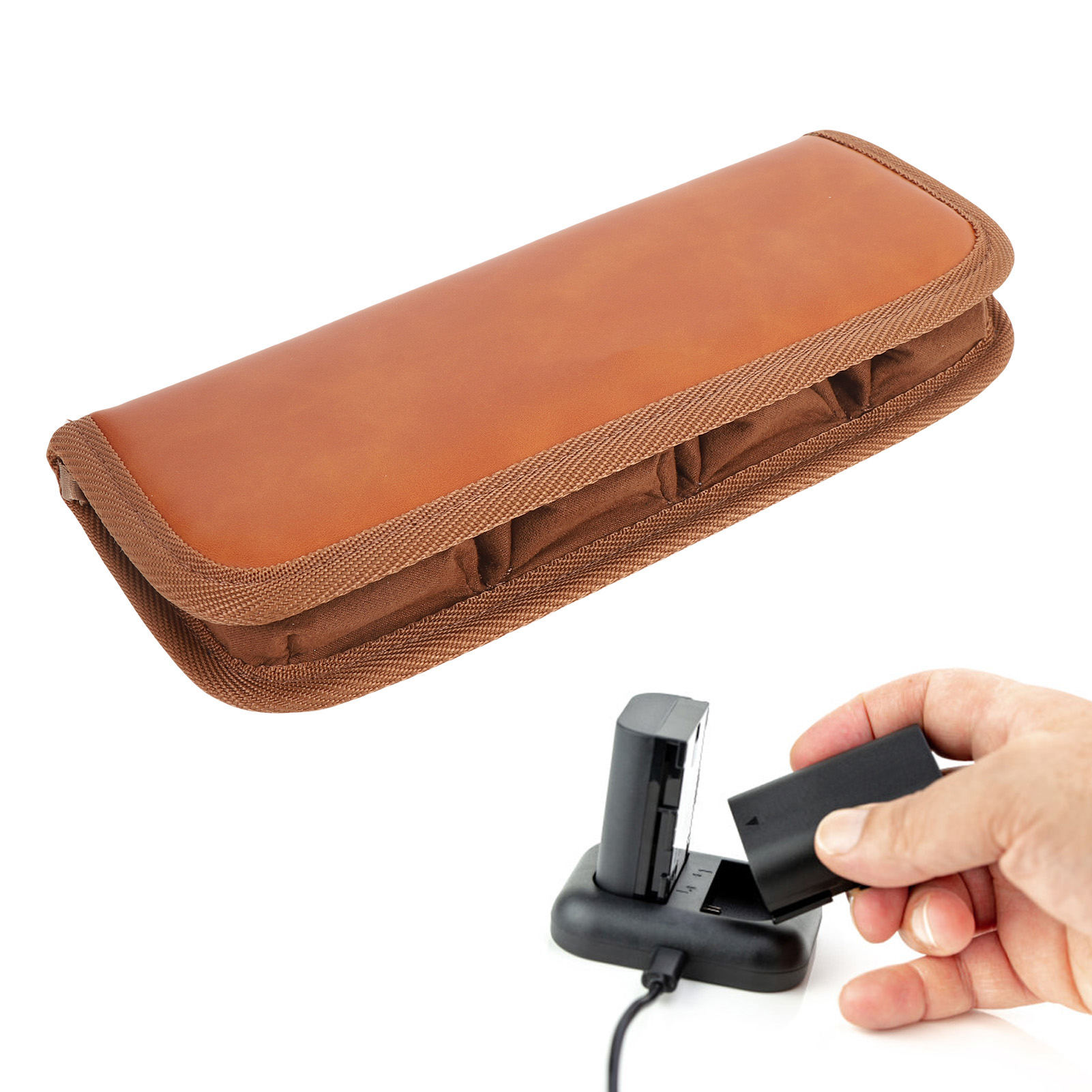 Camera Battery Bag Retro Prevent Scratch Camera Battery Pouch Large Capacity PU Leather Lightweight Protective for Memory Card