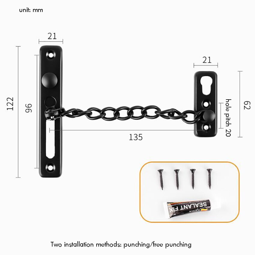 2 Way Install Thick Door Chain Lock with Spring Stainless Steel Door Security Chain Guard, Heavy Duty Latch Lock for Inside Door